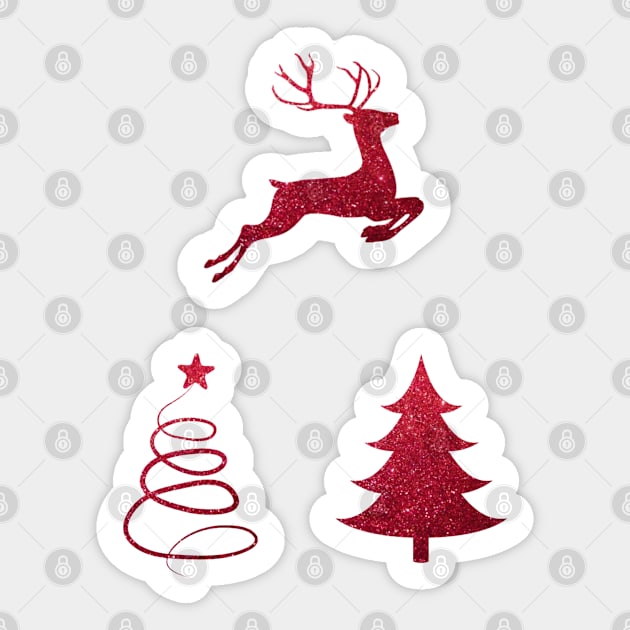 Red Faux Glitter Christmas Trees and Reindeer Pack Sticker by Felicity-K